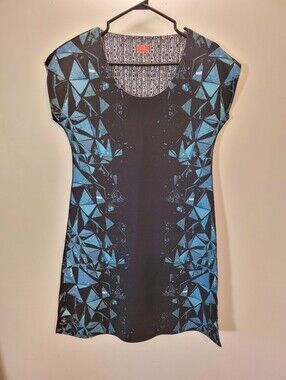 Animapop Black Blue Photoprint Reversible Shortsleeve Lazer Cut Scuba Dress - L